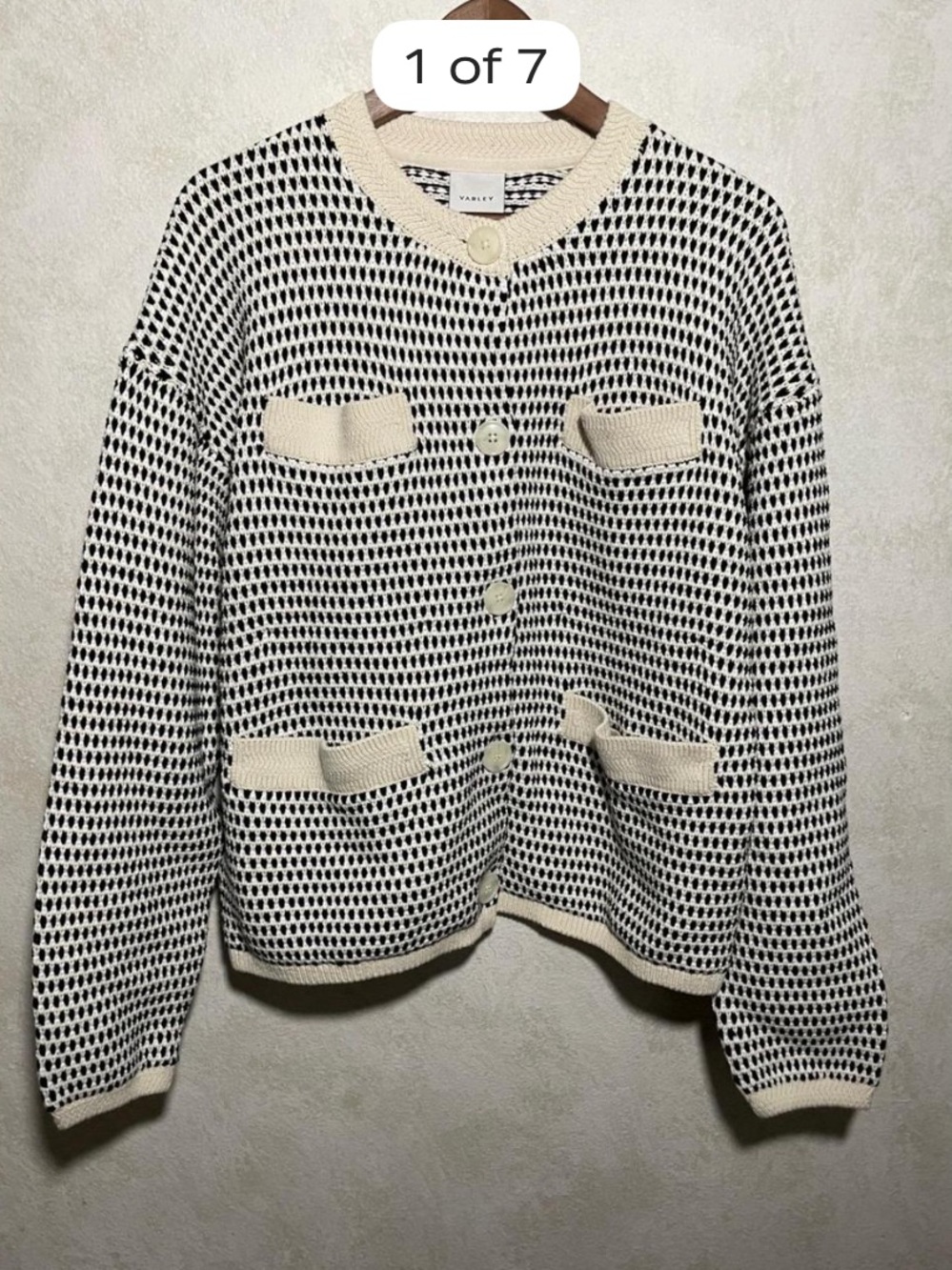 Varley Black & Cream Textured Pocket Cardigan